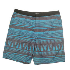 Valor Collective Hybrid Board Shorts Mens Size 40 Blue Black Striped Aztec EUC